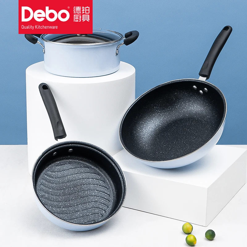 

Набор высококачественных кастрюль Debo из трех предметов, высокое качество, кухонный набор, сковорода для приготовления ВОК, супа, антипригарная кухонная посуда