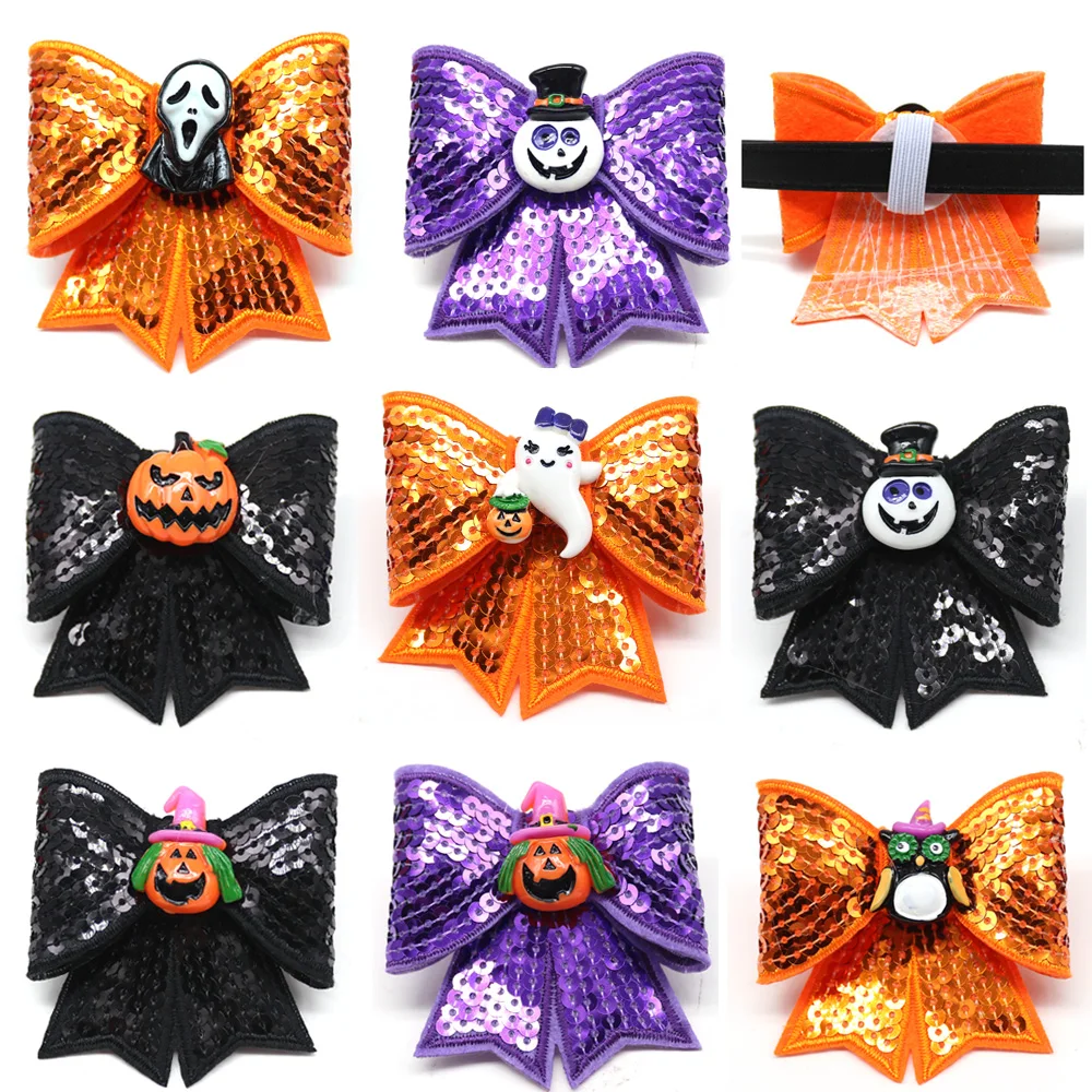 

20 Pcs Halloween Dog Bows Pet Dog Bowtie Shining Adjustable Dog Collar Pet Supplies Dog Product For Small Dogs Accessories