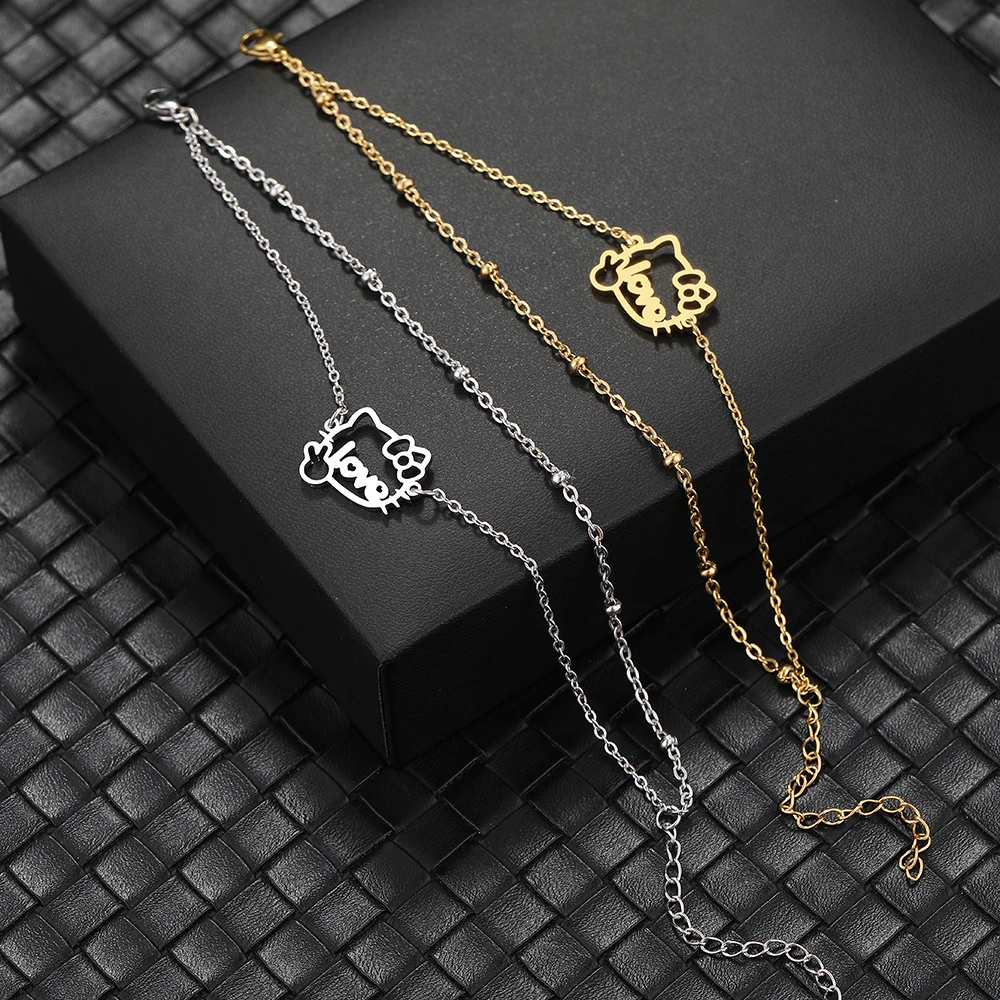 Браслеты из нержавеющей стали аниме полый котенок голова Подвеска цепочка шармы