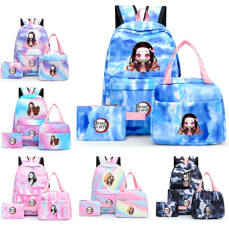 

3Pcs/set Anime Demon Slayer Backpack Back To School Backpack Child Backpacks Boy Girl Kawaii Lunch Bag Pencil Case Student Bags