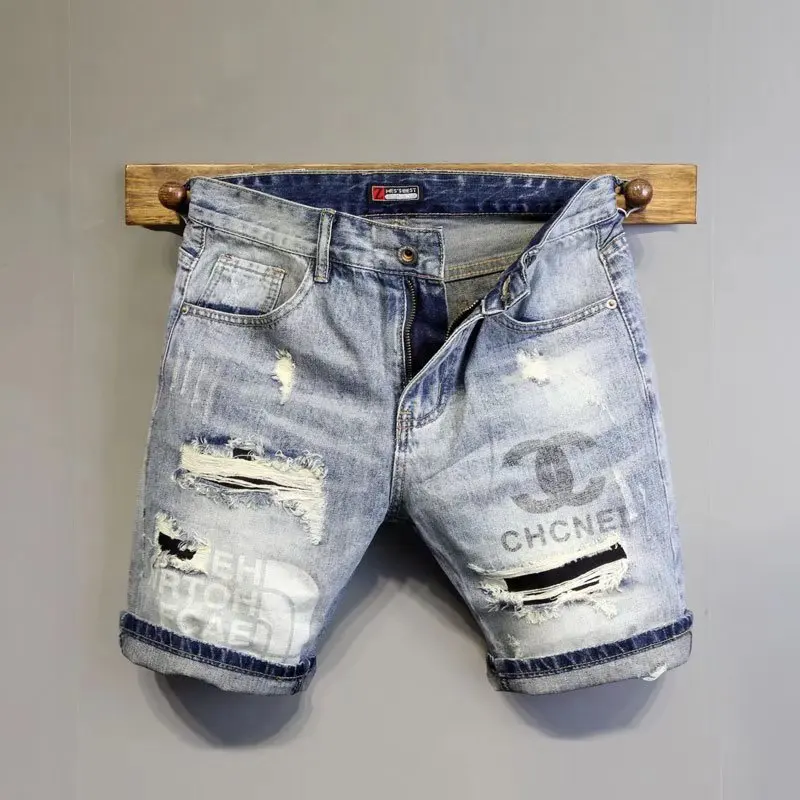 

Internet celebrity ripped denim shorts men's fashion brand 2022 summer thin five-point pants men's trend versatile casual mid-le