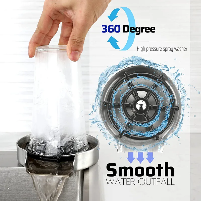 Kitchen Sink Glass Rinser Stainless Steel High Pressure Cup Cleaner Automatic Cup Washer Kitchen Faucet Bar Bottle Washer Tools