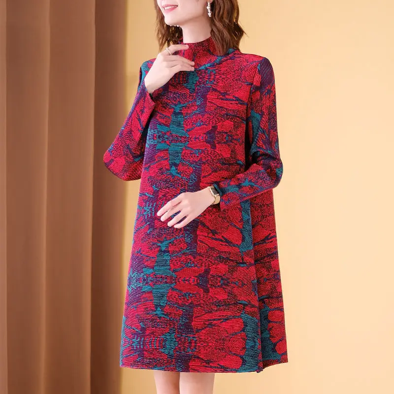 Женское плиссированное платье в стиле ретро свободное приталенное большого