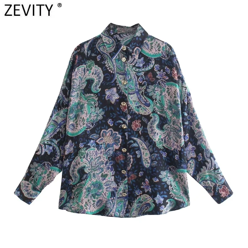 

Zevity New Women Vintage Paisley Floral Print Smock Blouse Female Retro Buttons Loose Shirts Chic Casual Slim Blusas Tops LS9860