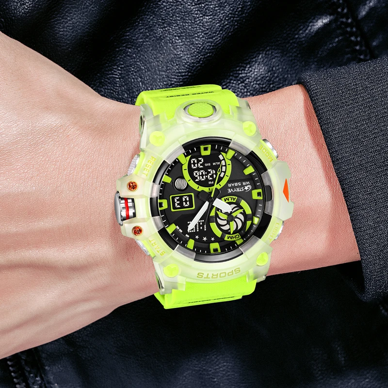 2023 New STRYVE Men's Watch Fashion Trend Double Movement Men's Watch Luminous Calendar Multifunctional Waterproof Watches 8027