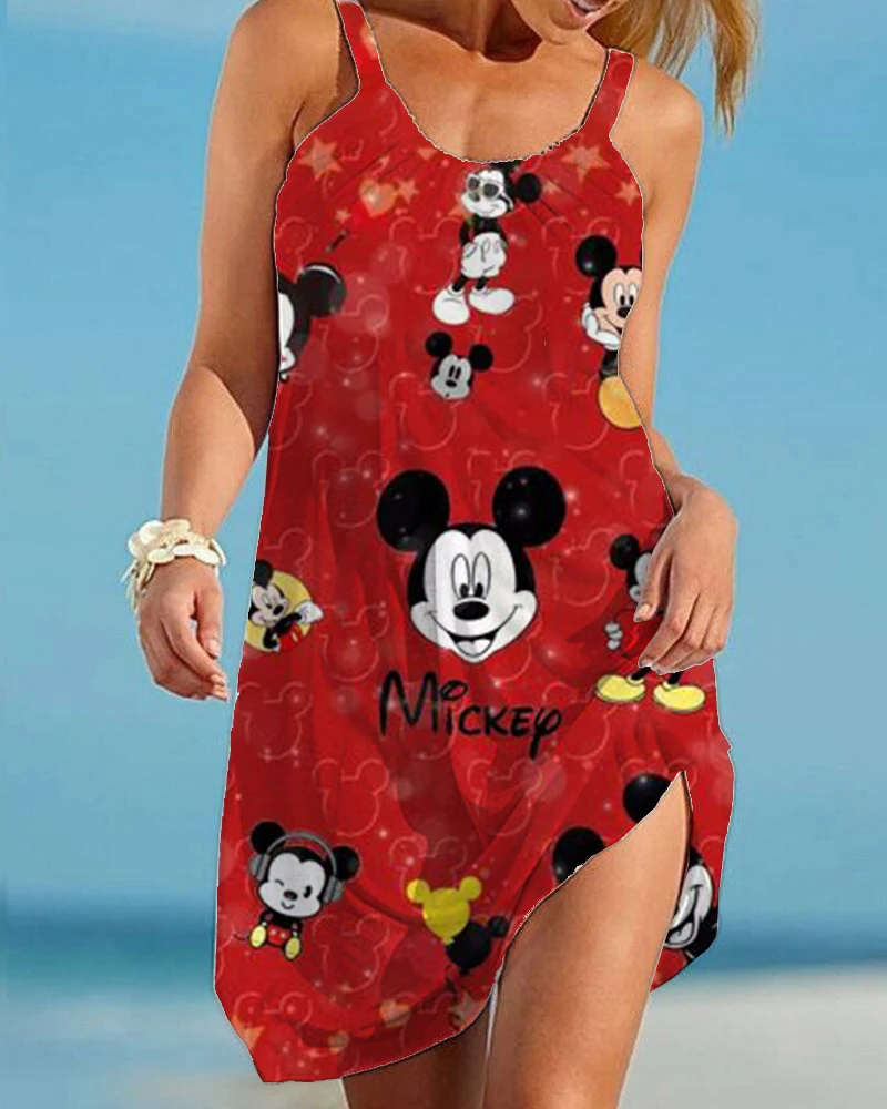 

Женское летнее платье на бретельках с принтом Микки и Минни, 2022