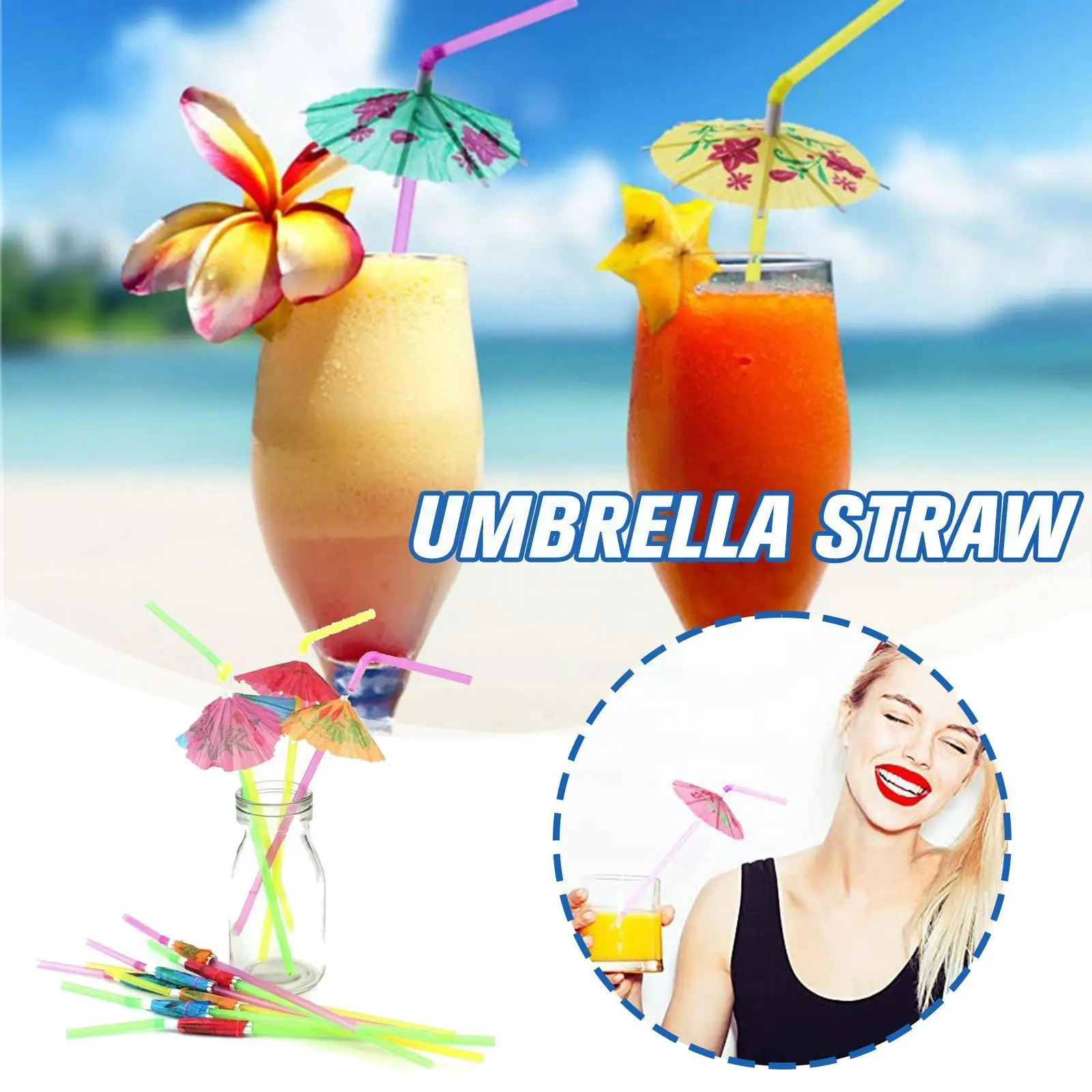 

50pcs Umbrella Parasol Drinking Straws Pineapple Disposable Straws For Hawaiian Cocktail Party Decorations G1C2