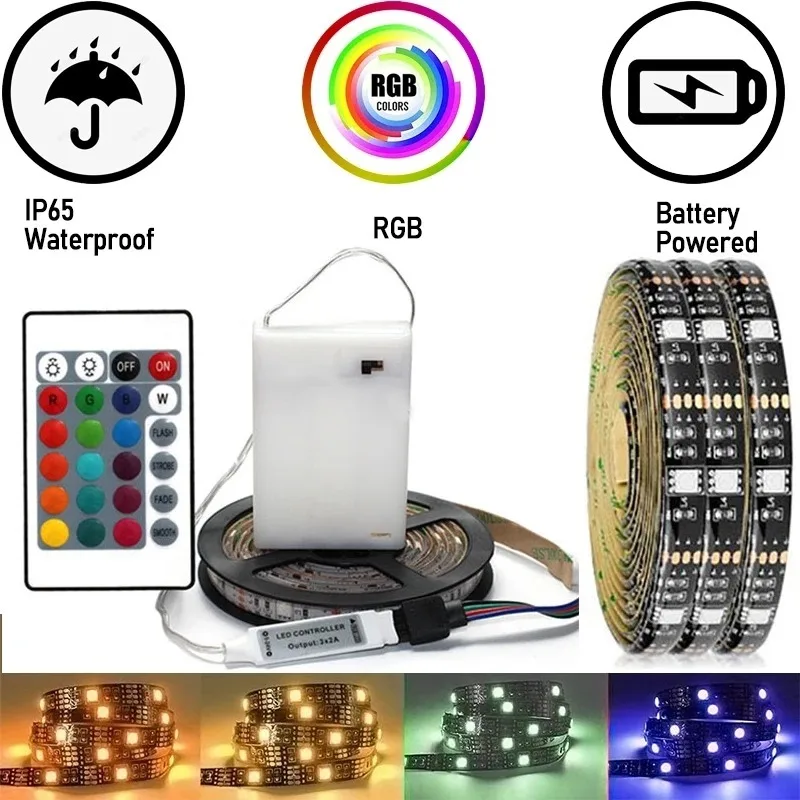 

Waterproof Led Strip Light Battery Powered Led Light Tape TV Backlight Flexible Diode Lamp Tape 5050SMD Led Lamp for Room Decor