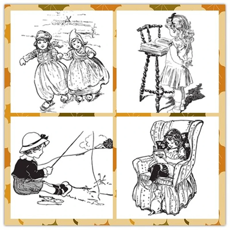 

Retro children Boy and Girl Stamps baby happy Birthday Cover Christmas Easter Card Crafts No metal cutting dies Scrapbooking