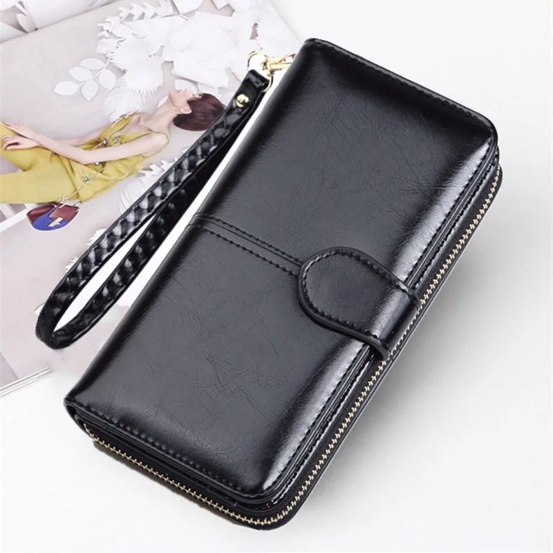 

New Oil Wax Leather Wallet For Men 2022 Card Holder Cash Bag Fashion Women Purse Passport Multi-Functional Wallet Lady