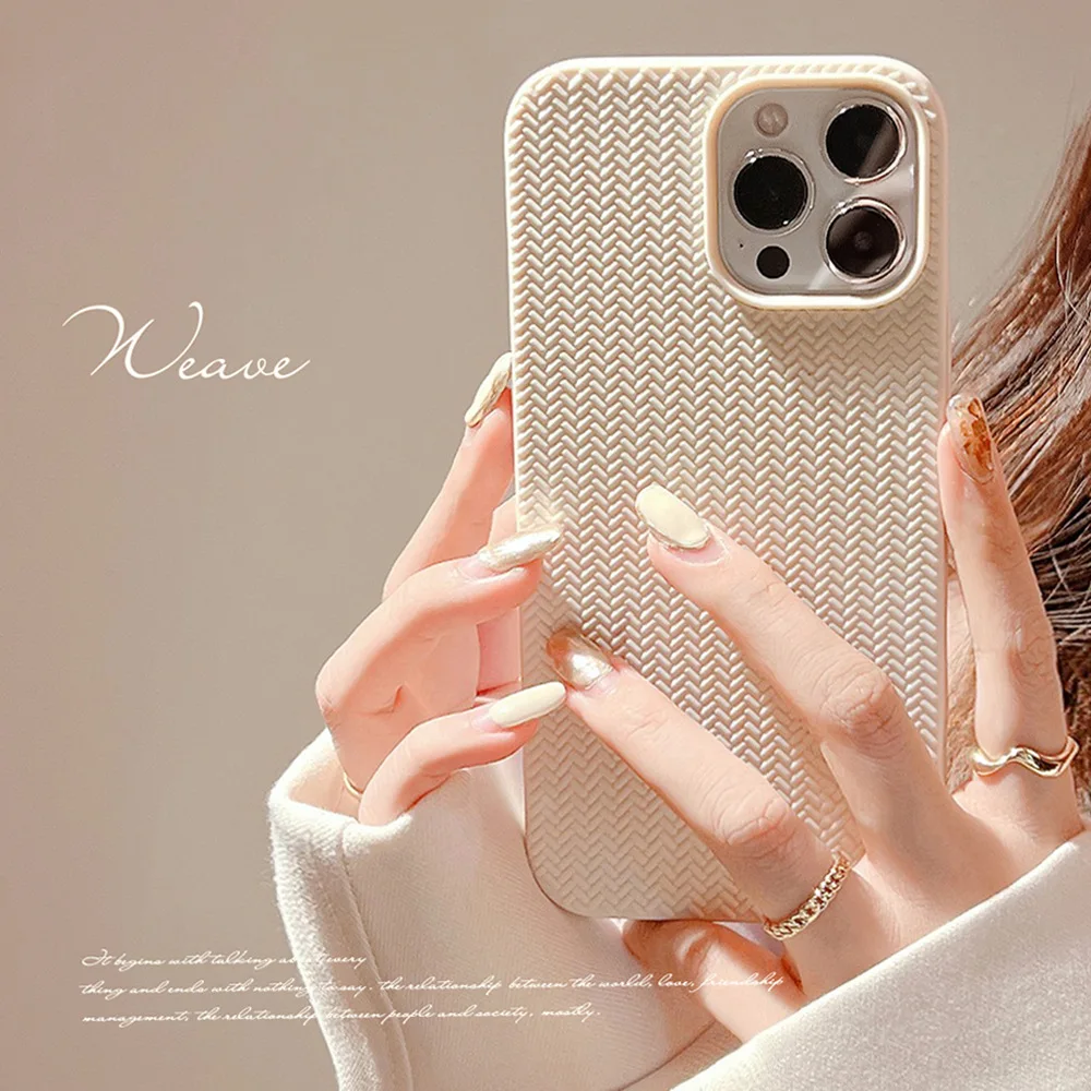 Winter Contracted Knit Lines Rice White Retro Phone Case For Iphone14 13 12 11por Pormax Plus Xr Xs Max Protection Back Cover