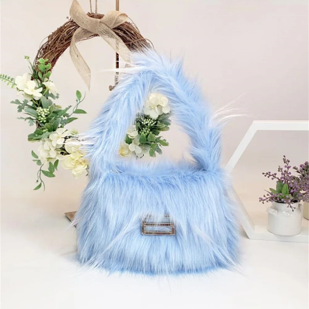 Autumn Winter Popular Handbags Retro Candy Color Niche Plush Bag Women New Trend High-quality Texture Plush Underarm Handbags