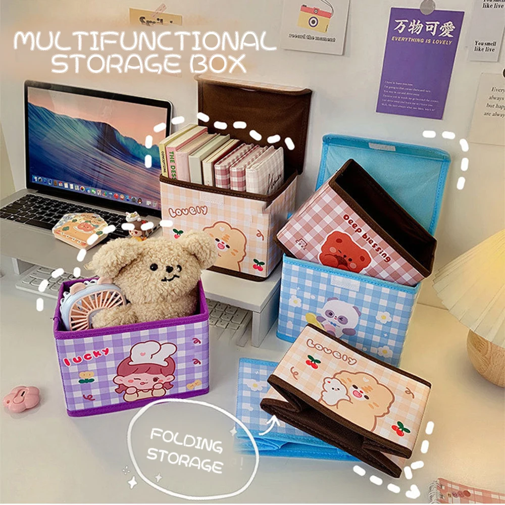 

Тканевый ящик для хранения, пылезащитная складная корзина с крышкой, портативный Настольный органайзер, Нетканая ткань, открытая полка, кор...