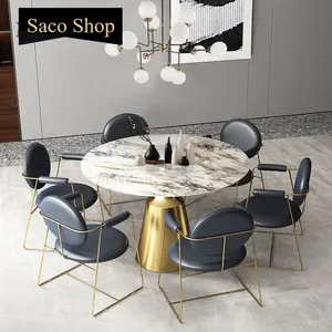 Golden Luxury Rock Board Dining Table And Chair Combination Small Apartment Home Simple Modern Negotiation Wedding Round Table