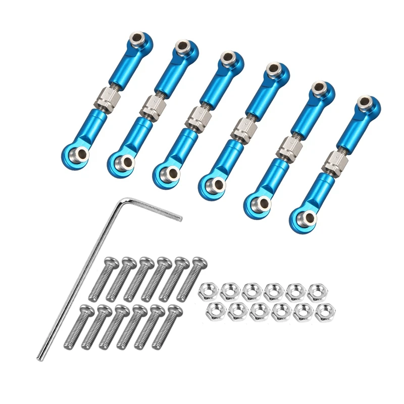 

6Pcs Adjustable Metal Linkage Pull Rod Front /Rear Servo Link for Wltoys A949 A959 A969 A979 K929 RC Car Upgrade Spare,Blue