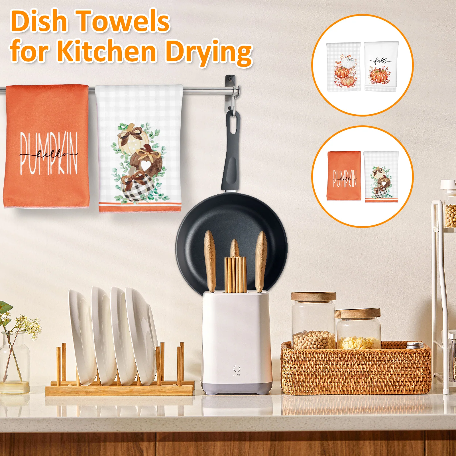 

2Pcs Fall Kitchen Towels 26.6×18.3 Inch Pumpkin Fall Dish Towels Microfibre Flour Sack Towels Autumn Dish Towels Seasonal Hand