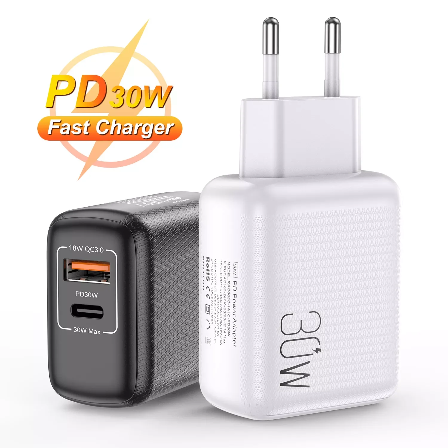 

2 Ports 30W USB Type C Quick Charge 3.0 QC PD Phone Charger QC3.0 18W PD3.0 Fast Charger For iPhone 13 12 Pro Max Mi 11