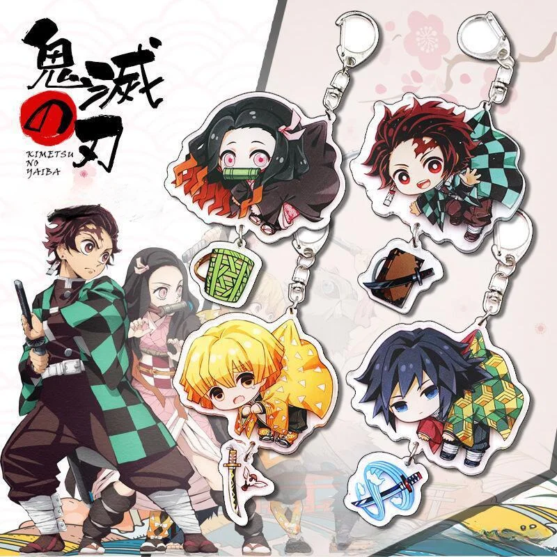 

New Demon Slayer Kimetsu No Yaiba Blade of Ghost Keychain Cute Characters Acrylic Pendant Car Key Chain Fans Gift Anime Jewelry