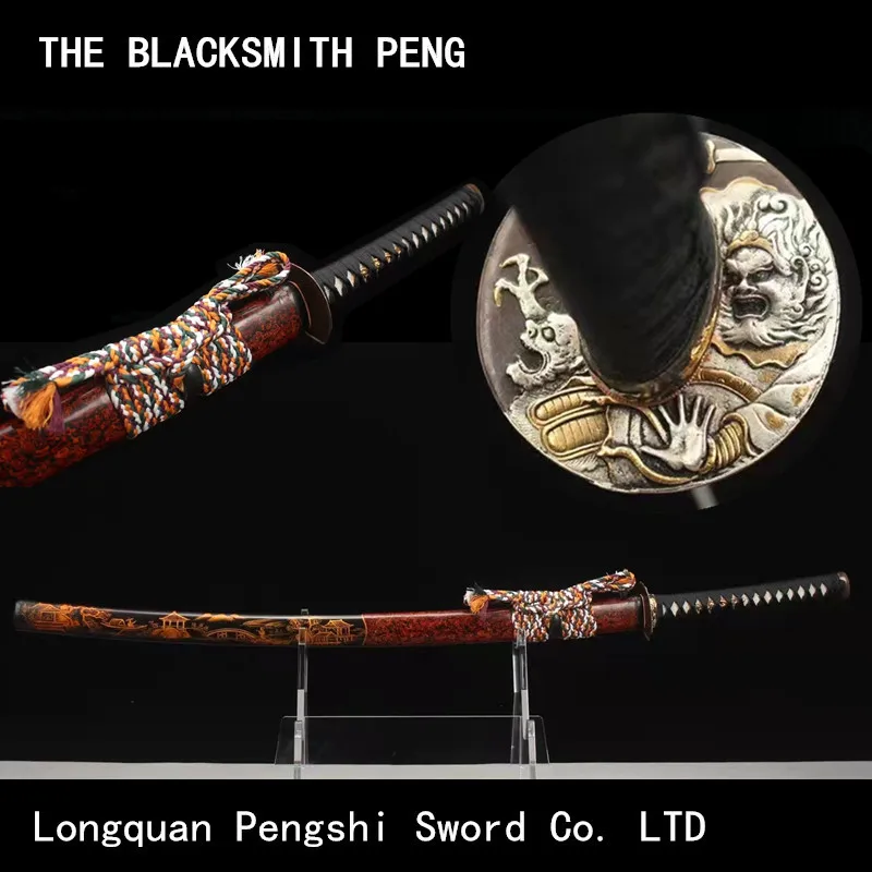 

T10 Chinese lacquer Sheath Katanas copper fitting Gold-plated silver/Japanese Anime Demon Slayer/Chinese swords Decorations