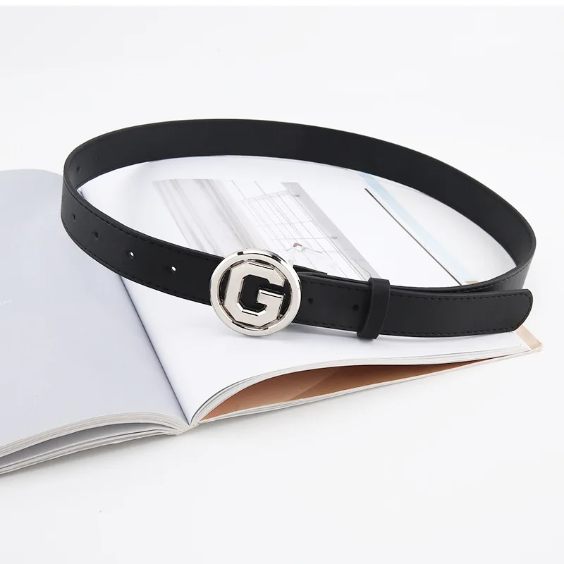 Women's Faux Leather Belt with G-Shaped Buckle Versatile and Stylish Design for Pairing with Jeans