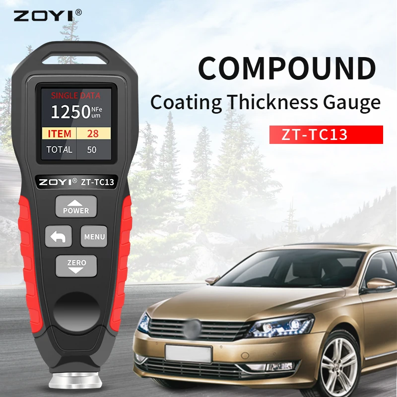 ZOYI ZT-TC13 Coating Thickness Gauge 0.1micron/0-1300 Car Paint Film Thickness Tester Measuring FE/NFE Russian Manual Paint Tool