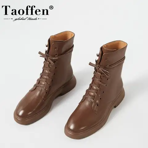 Женские ботильоны из натуральной кожи Taoffen, ботинки размеров 33-42 на толстом каблуке с круглым носком
