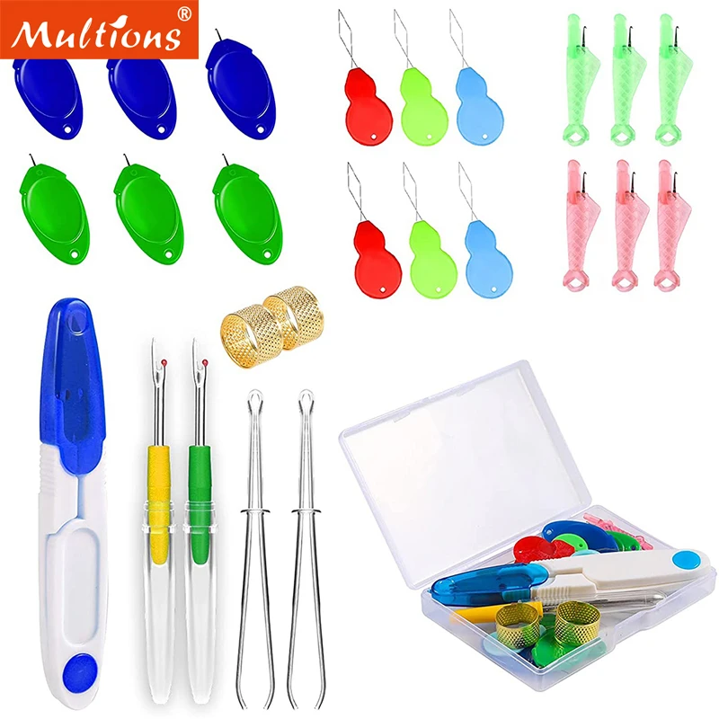 

25pcs Needle Threaders Kit with Storage Box Sewing Scissors Tweezers Seam Ripper Finger Thimble for Sewing Embroidery Needlework