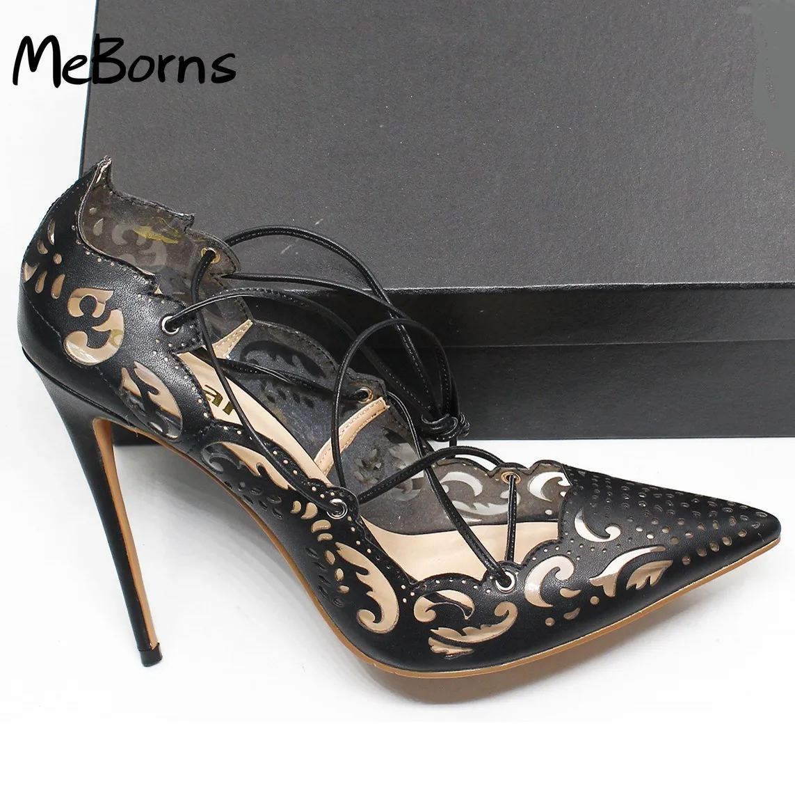 

Elegant Mature Hot Sale Ankle Cross Strap Gladiator Shoes Women Sexy Pointed Toe Pumps High Heels Ladies Big Size Black