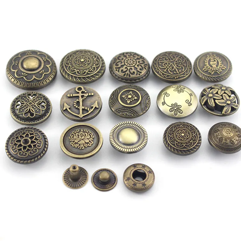 

10Sets Vintage Metal Press Studs Sewing Button DIY Snap Button Fasteners Sewing Leather Craft Clothes Bags Garment Accessories