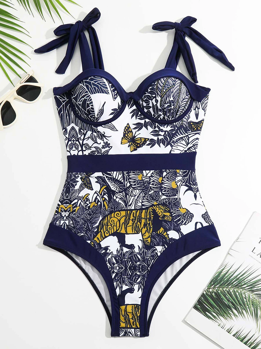

2023 Tiger Printed One Piece Swimsuit Push Up Swimwear Women Bathers Bathing Suit Female Swimming Summer Beachwear Bodysuit