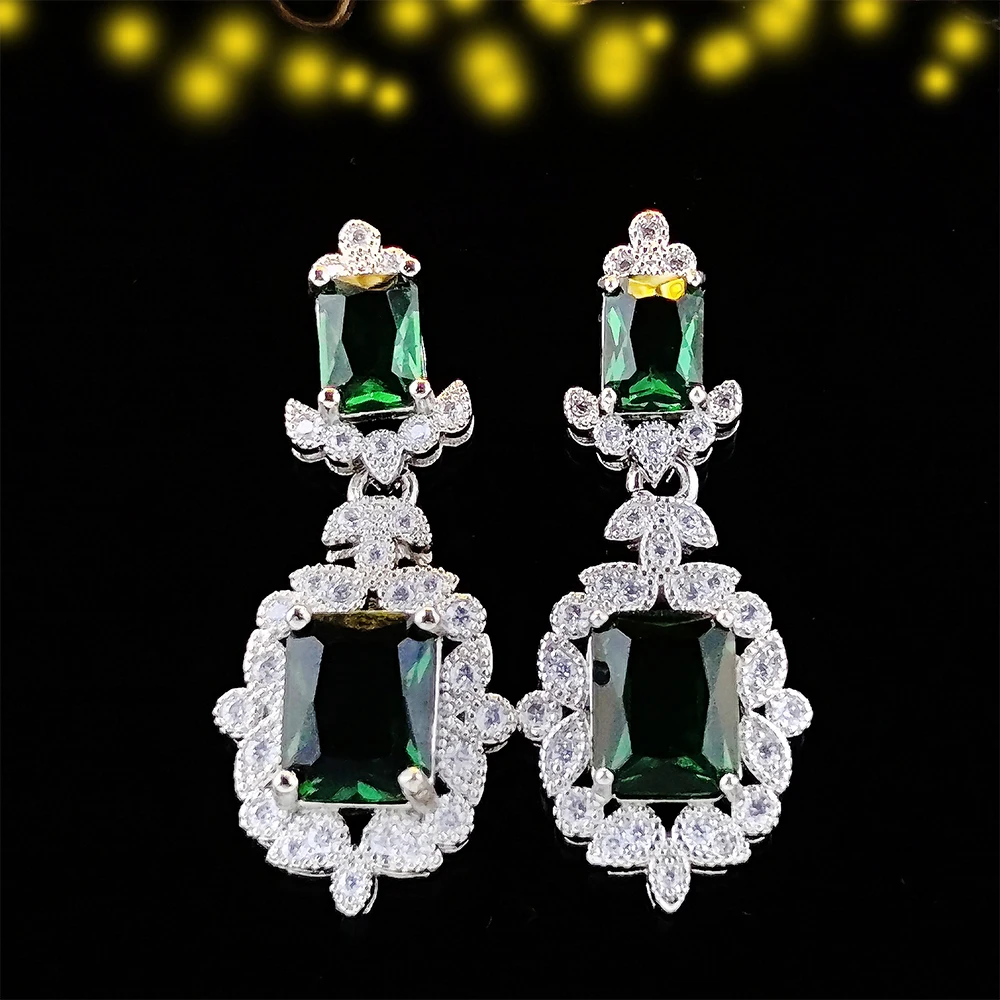Набор ювелирных изделий 2023 года в стиле винтаж зеленого цвета со серебряными элементами для невесты в африканском стиле Дубай - серьги и кольца для женщин на свадьбу в качестве рождественского подарка J6937.