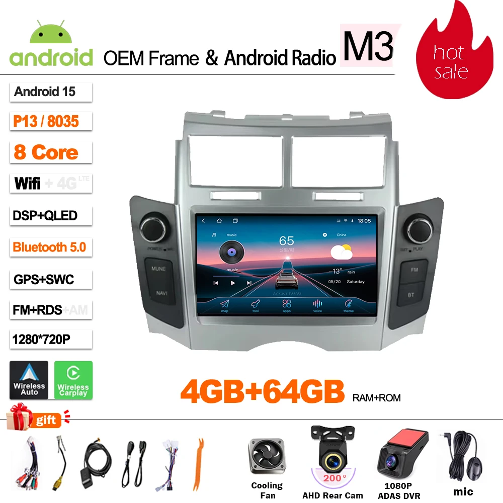 

Мультимедийный видеоплеер Android 15 для Toyota Yaris XP90 Vitz Platz 2005-2011 с Carplay, сенсорным экраном, 2 DIN, 8-ядерным процессором, DSP, RDS