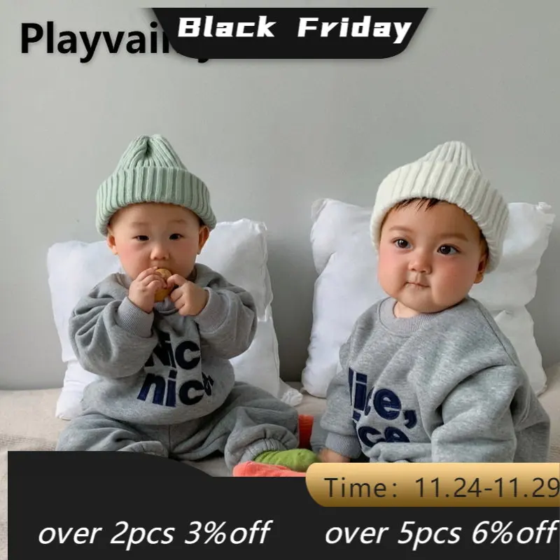 

Autumn Winter Family Matching Clothes Boy Girl Letter Long Sleeve Fleece Romper Sweatershirt 2-pcs Set Baby Clothing E2359
