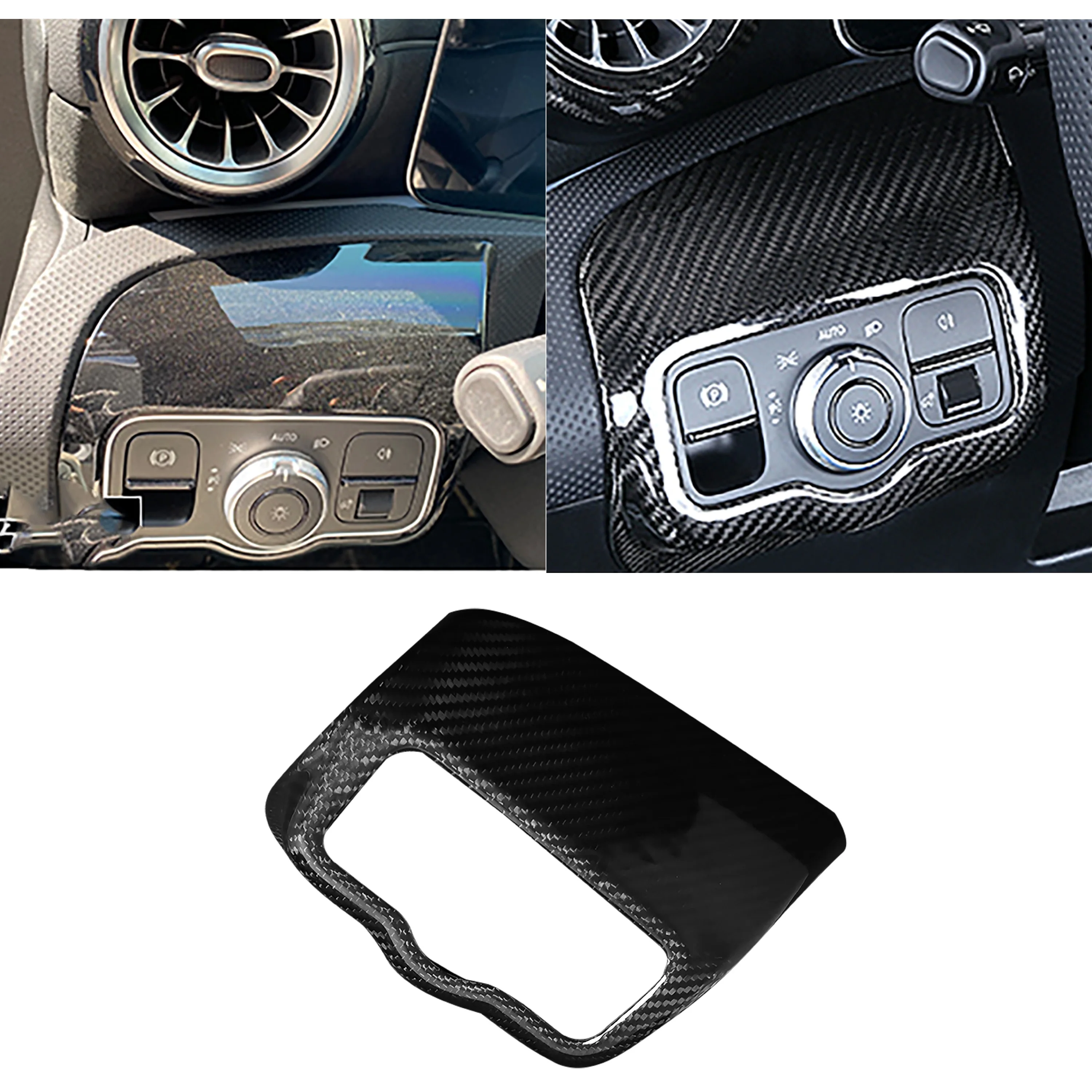 

Dry Carbon Fiber Car Headlight Button Frame Cover Trim Fit For Benz a CLA Class W118 C118 A180 AMG CLA200 CLA45