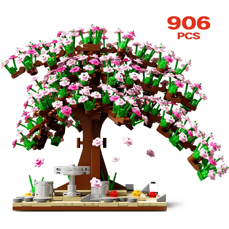 

906pcs City Street View Cherry Blossoms Tree Plant Bricks Friends Romantic Flower Decoration Building Blocks Toys For Kids Gifts