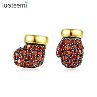 luoteemi christmas gloves stud earrings for women dating cz stone booty shaped asymmetrical double colors brincos chritmas gifts