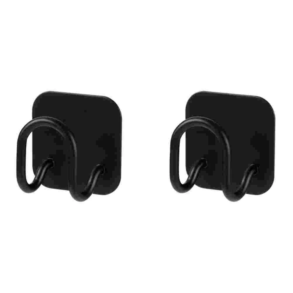 

2pcs Stainless Steel Sponge Hooks Punch Free Storage Hooks Wall Hooks (Black)