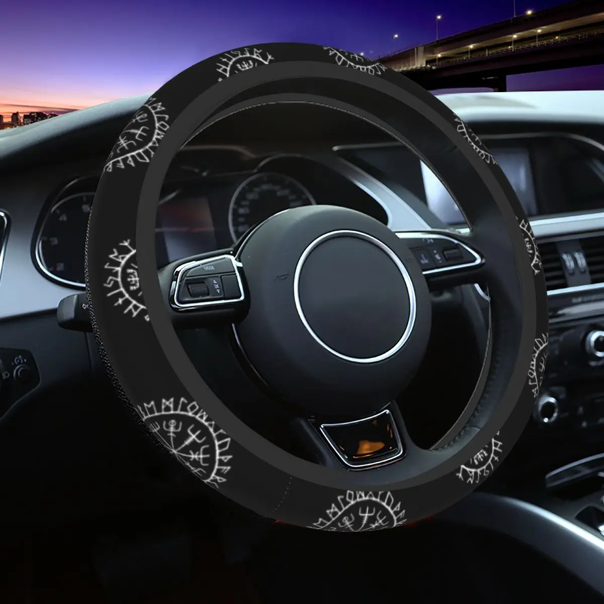 

Nordic Mythology Rune Circle Car Steering Wheel Cover 38cm Mystic Viking Symbol Fashion Car-styling Interior Accessories