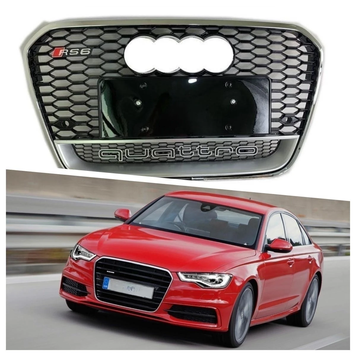 

Car Front Bumper Honeycomb Mesh Grille Black Silver Grill Fit for Audi A6 A6L Upto RS6 2013-2015 RS6C7 Plastic Grilles with Logo