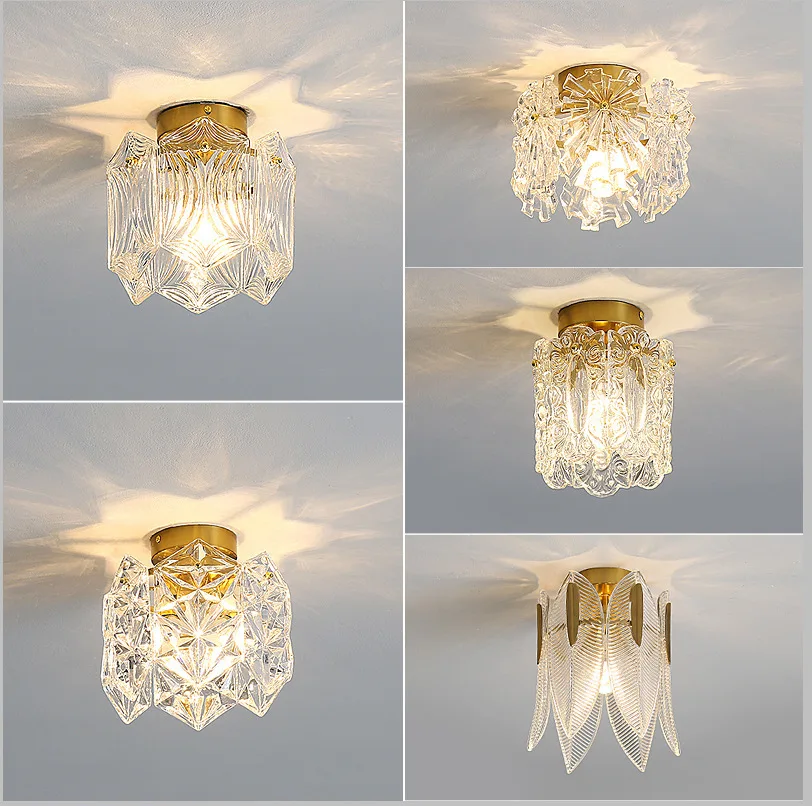 

Nordic Square LED Ceiling Lights Crystal Glass Deocoration E27 Ceiling Lamp Hallway Front Porch Gold Living Room Lighting