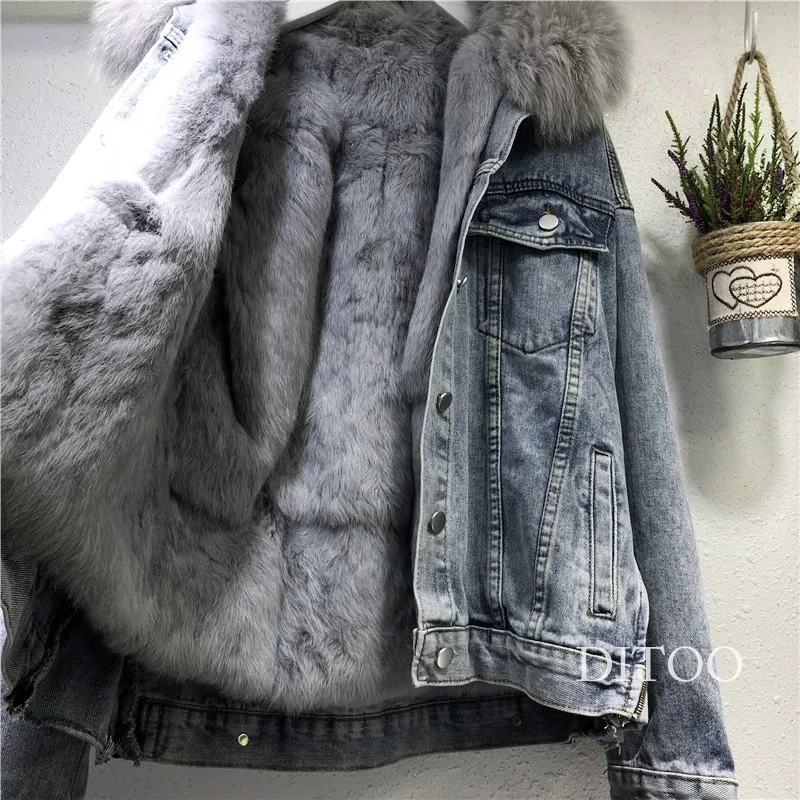 Denim Coat Women's Short New 2023 Winter Tank Plush Thickened Detachable Cotton Coat