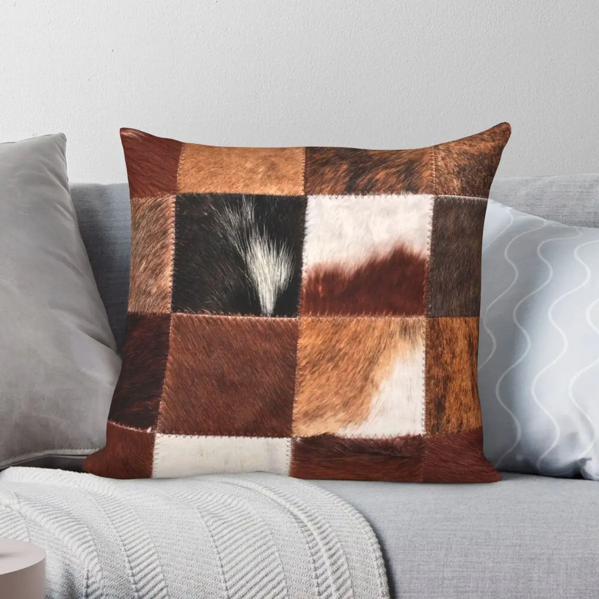 

Checkered Cowhide Square Pillowcase Polyester Linen Velvet Printed Zip Decor Sofa Seater Cushion Cover 45x45