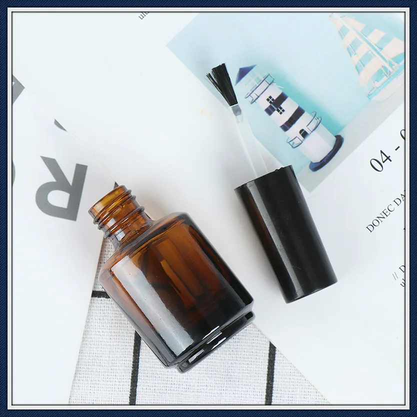 

15ml Empty Cosmetic Containers Nail Glass Bottles With Brush Brown Glass Nail Polish Bottle Empty With A Lid Brush
