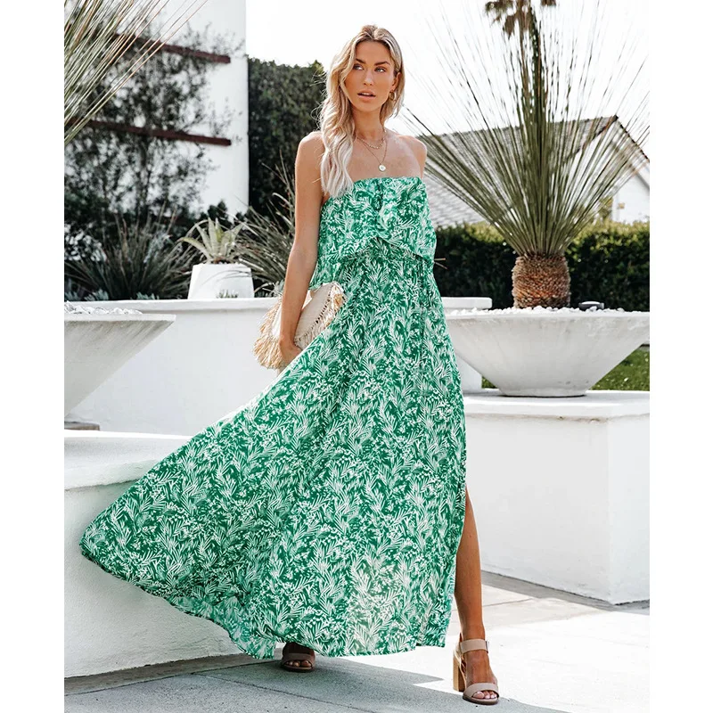 

Women's Sexy Floral Ruffled Chest-Wrapped Dress Long Dress