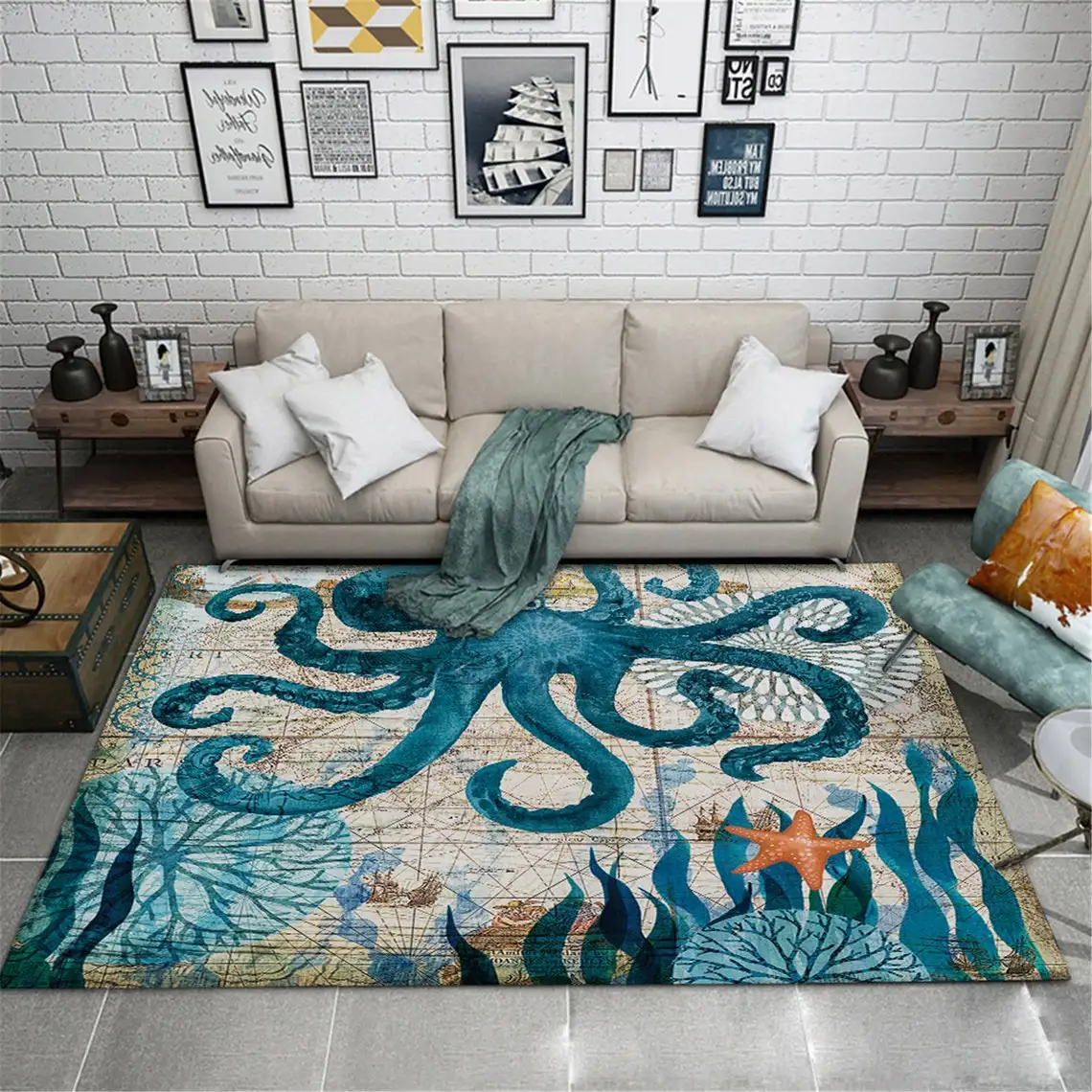 Big Octopus 3D Print Large Carpet Marine Animal Series Area Rugs for Living Room Non-slip Mat Home Decorative Pad