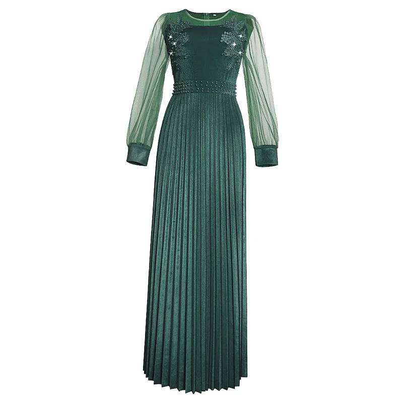 Fashion African Muslim Women Long Dress Bead Embroidery Noble Luxury Retro Evening Dress Arab Islamic Party Show Long Dress