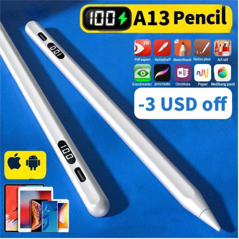 Aieach A13 Universal Stylus Pen For Tablet Phone Android IOS Touch Pen For iPad Pencil Apple Pencil 2 With Digital Power Display