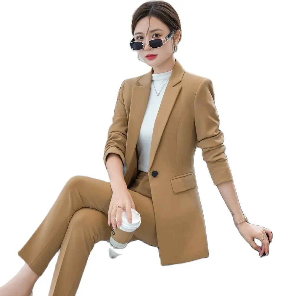 Korean women in autumn and winter formal work clothes; Jacket and trousers apricot business suit women's suit two-piece pants