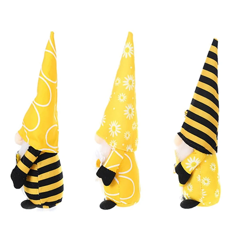 3 Pcs Bumble Bee Plush Gnome Decoration - Honey Day Handmade Spring Scandinavian Tomte Nisse Swedish Elf Doll