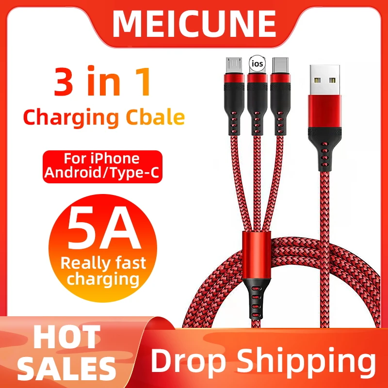 

Зарядный кабель с разъемом Lightning, USB Type-C, 5 А, 3 в 1